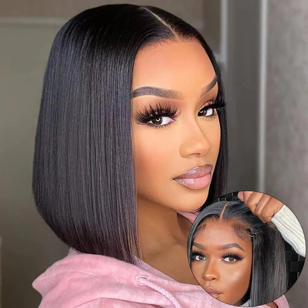 UNice Glueless Yaki Straight Short Bob Wig with Drawstring Pre-cut 7x5 HD Lace Human Hair Wigs with Bleached Knots Beginner Friendly Natural Hairline summer wig Delrforyoudays
