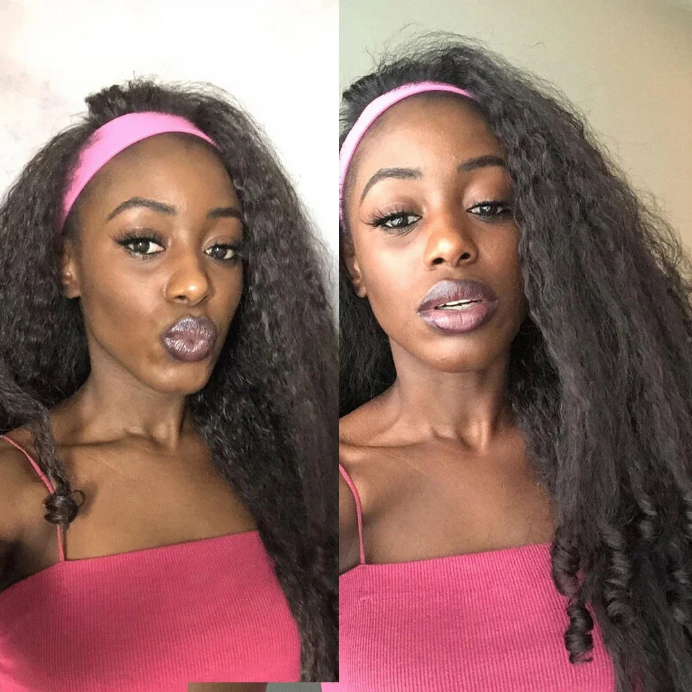 Lush Haute New Afro Headband with Curly in the End Wig Synthetic Hair Texture with Unique Bouncy Curls in the End 20 Inch Soft Curly Full Hair Headband Wigs Synthetic for Women No Leave out Glueless Wig