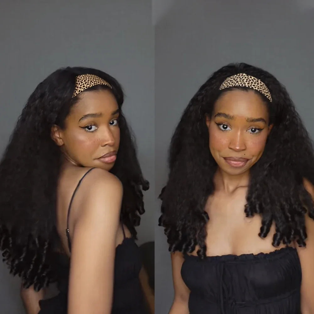 Lush Haute New Afro Headband with Curly in the End Wig Synthetic Hair Texture with Unique Bouncy Curls in the End 20 Inch Soft Curly Full Hair Headband Wigs Synthetic for Women No Leave out Glueless Wig
