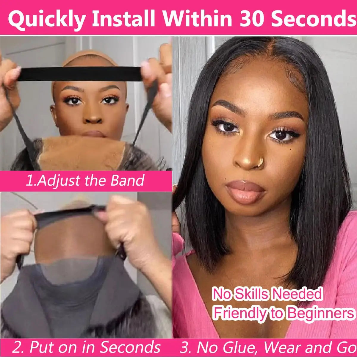 UNice Glueless Yaki Straight Short Bob Wig with Drawstring Pre-cut 7x5 HD Lace Human Hair Wigs with Bleached Knots Beginner Friendly Natural Hairline summer wig Delrforyoudays