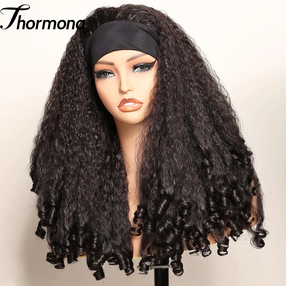 Lush Haute New Afro Headband with Curly in the End Wig Synthetic Hair Texture with Unique Bouncy Curls in the End 20 Inch Soft Curly Full Hair Headband Wigs Synthetic for Women No Leave out Glueless Wig