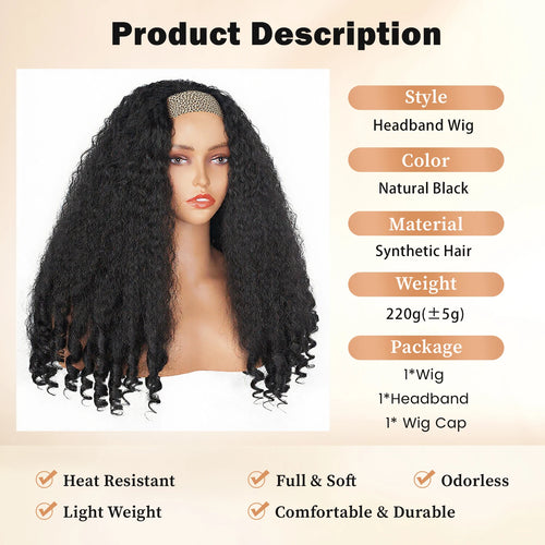 Lush Haute New Afro Headband with Curly in the End Wig Synthetic Hair Texture with Unique Bouncy Curls in the End 20 Inch Soft Curly Full Hair Headband Wigs Synthetic for Women No Leave out Glueless Wig